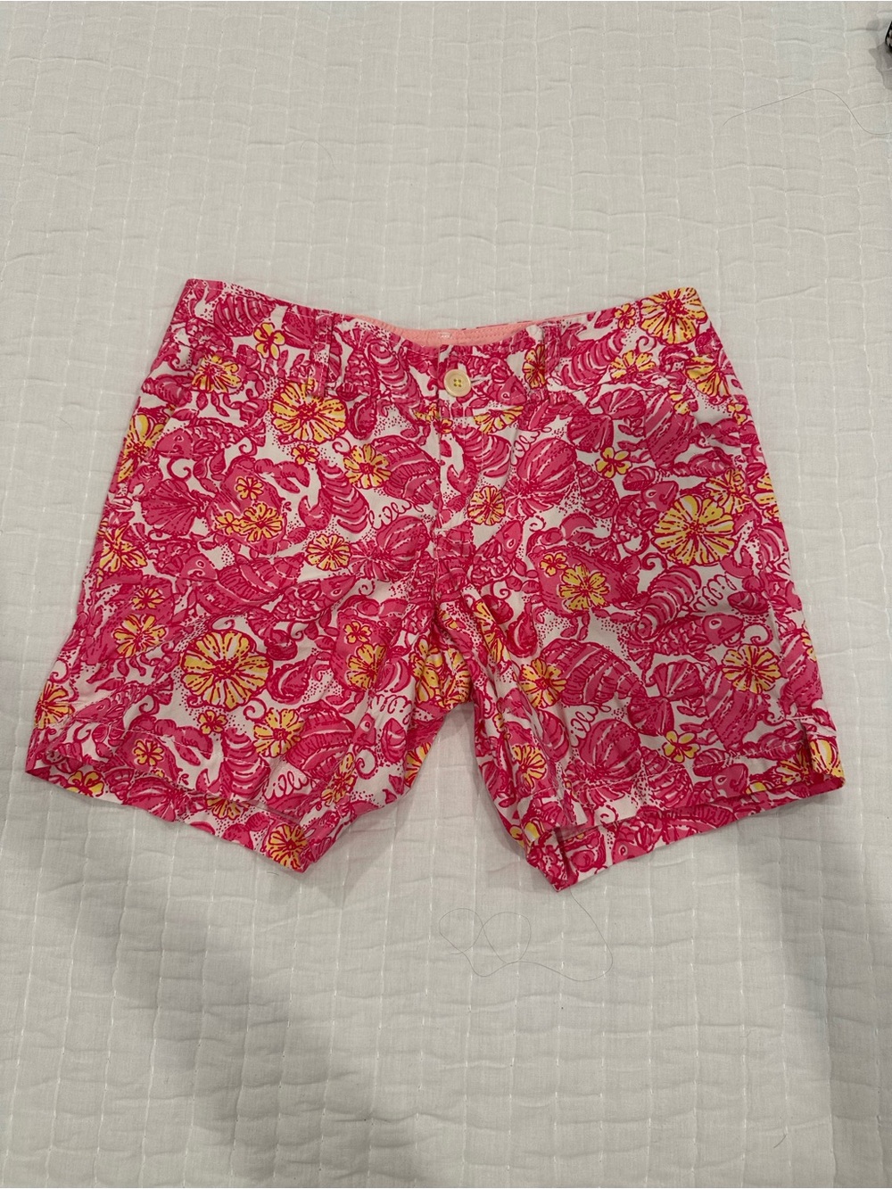Lilly Pulitzer Hot Pink Floral Bermuda Shorts with Yellow Accents